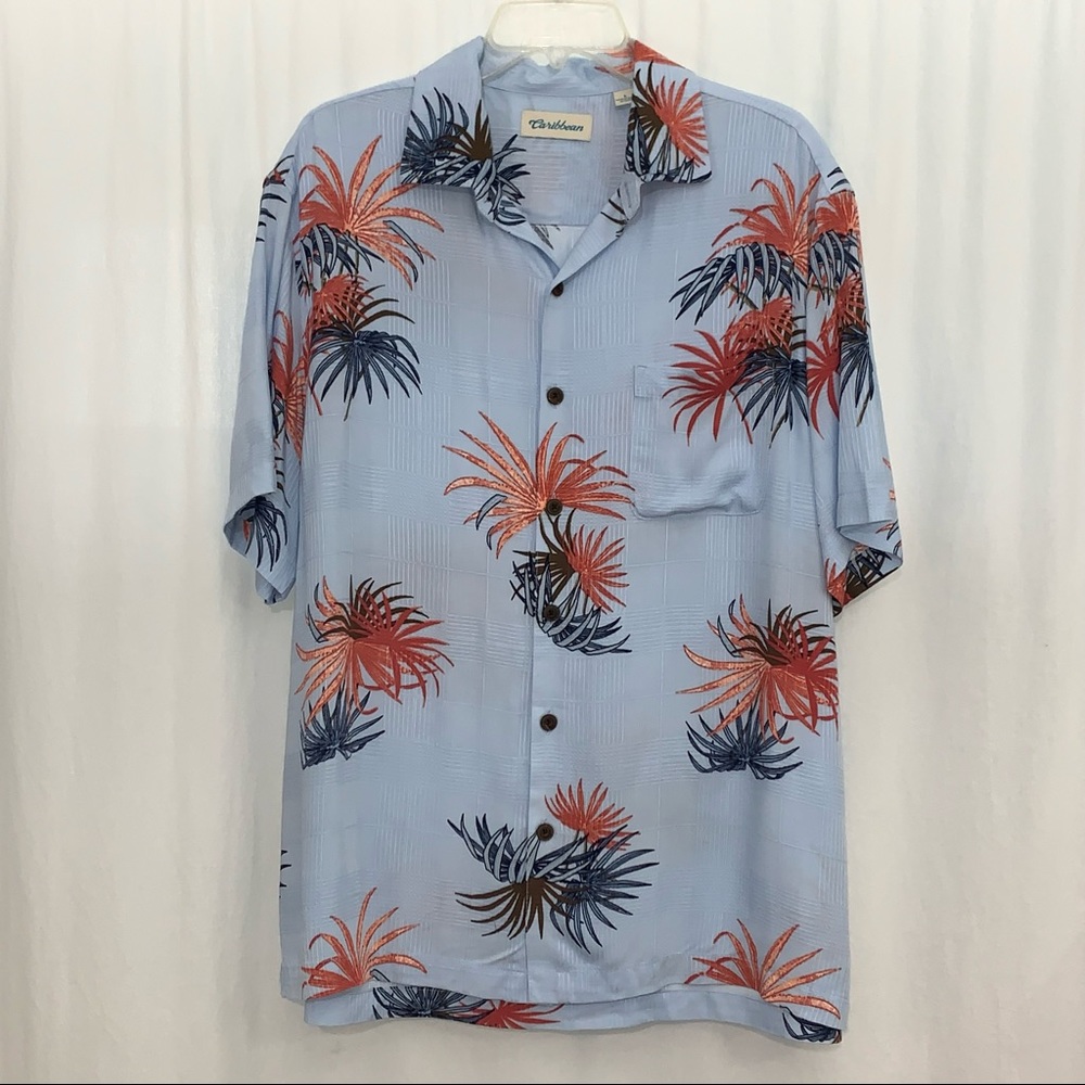 Caribbean Mens Short Sleeve Button Up Shirt‎ Size L